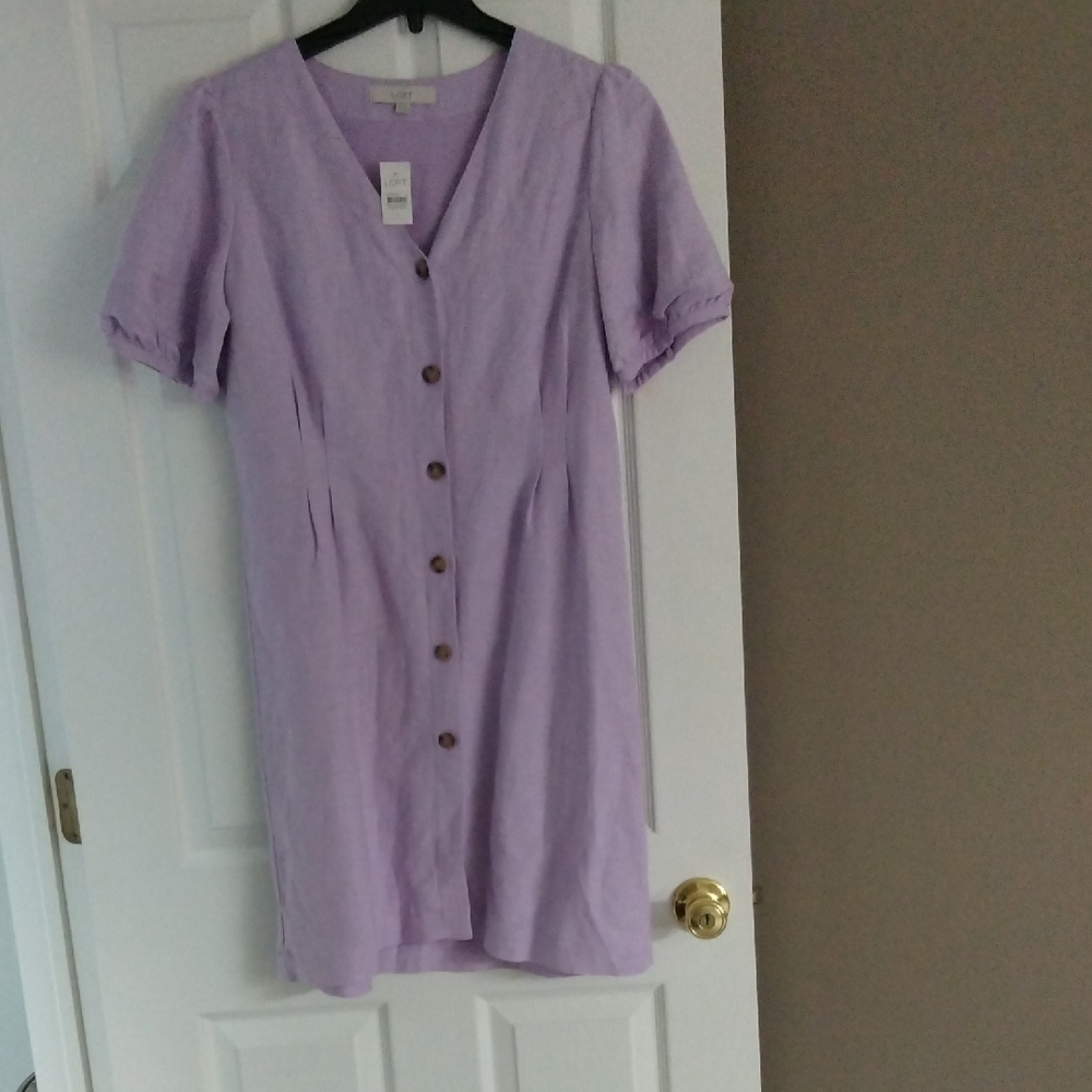 LOFT Purple Puff Sleeve Midi Sundress